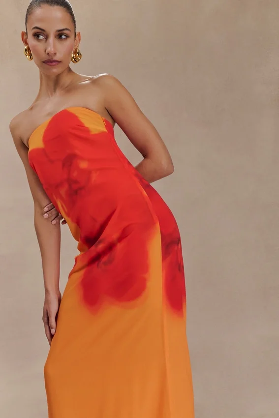 Amaya Strapless Chiffon Maxi Dress – Koi Orchid Print Amaya Strapless Chiffon Maxi Dress – Koi Orchid Print