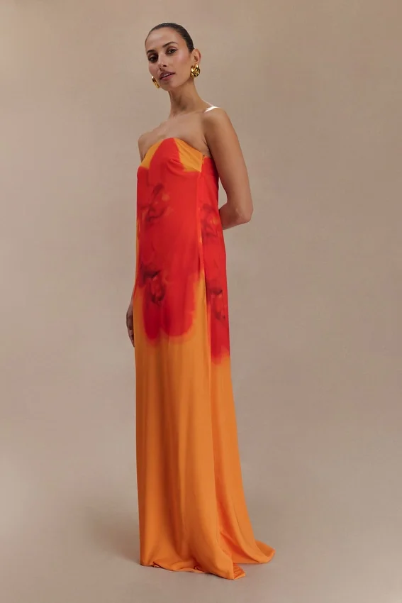 Amaya Strapless Chiffon Maxi Dress – Koi Orchid Print Amaya Strapless Chiffon Maxi Dress – Koi Orchid Print