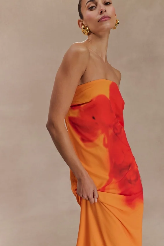 Amaya Strapless Chiffon Maxi Dress – Koi Orchid Print Amaya Strapless Chiffon Maxi Dress – Koi Orchid Print