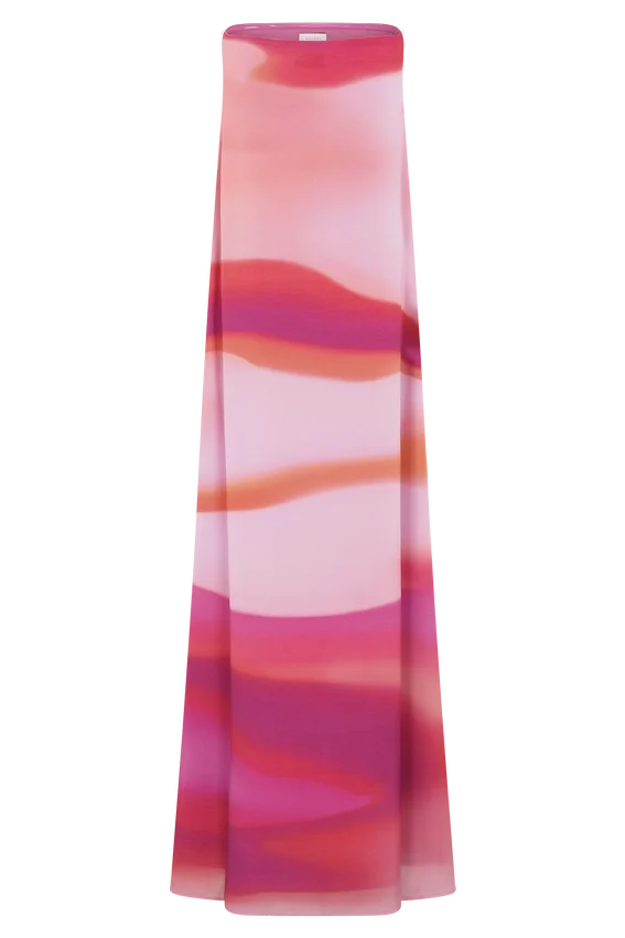 Amaya Strapless Chiffon Maxi Dress – Pink Sunset Print Amaya Strapless Chiffon Maxi Dress – Pink Sunset Print
