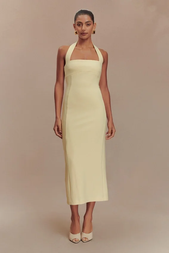 Amelita Suiting Halter Midi Dress – Pale Lemon Amelita Suiting Halter Midi Dress – Pale Lemon