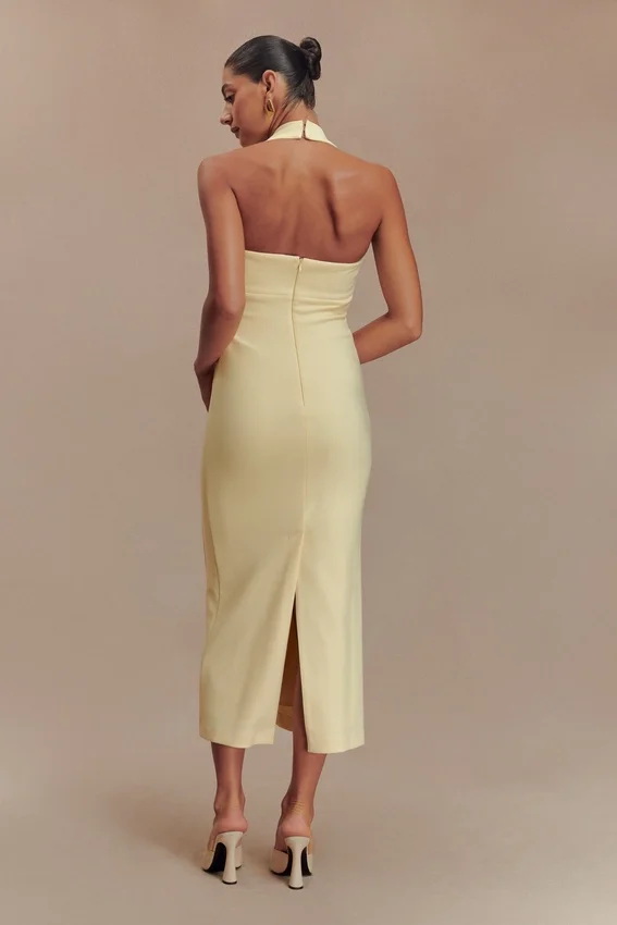 Amelita Suiting Halter Midi Dress – Pale Lemon Amelita Suiting Halter Midi Dress – Pale Lemon