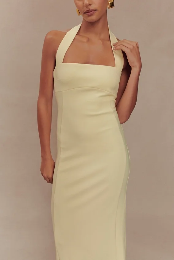 Amelita Suiting Halter Midi Dress – Pale Lemon Amelita Suiting Halter Midi Dress – Pale Lemon