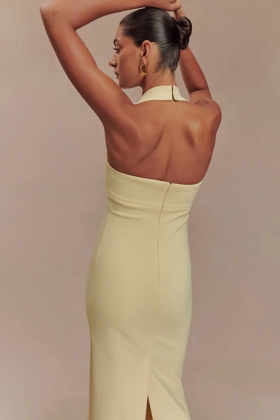 Amelita Suiting Halter Midi Dress – Pale Lemon Amelita Suiting Halter Midi Dress – Pale Lemon