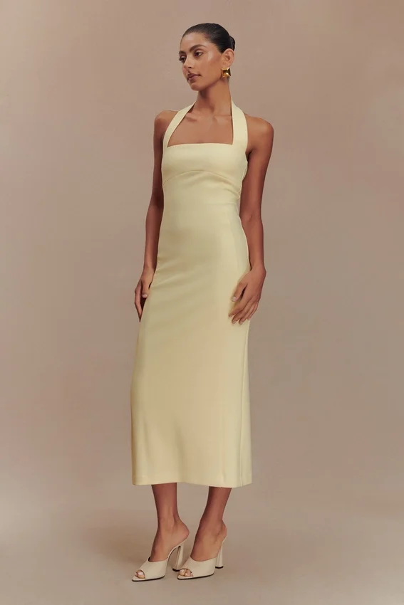 Amelita Suiting Halter Midi Dress – Pale Lemon Amelita Suiting Halter Midi Dress – Pale Lemon