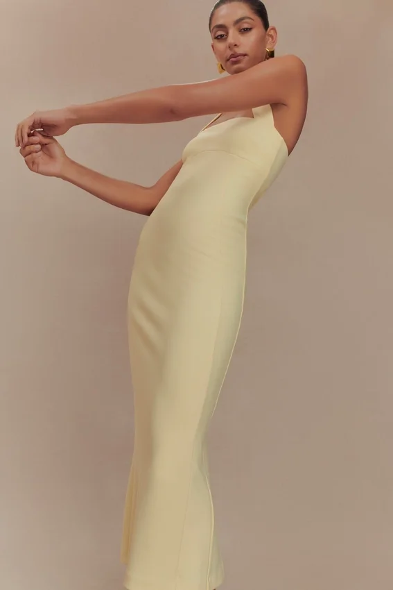 Amelita Suiting Halter Midi Dress – Pale Lemon Amelita Suiting Halter Midi Dress – Pale Lemon