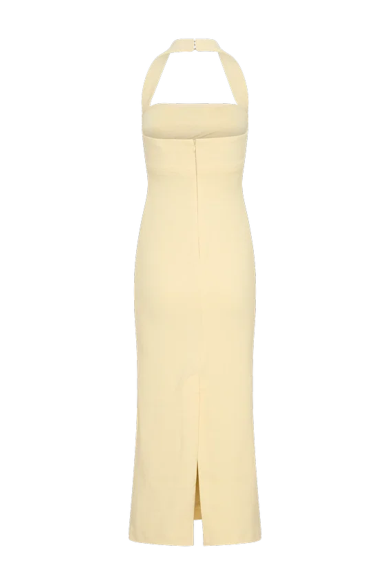 Amelita Suiting Halter Midi Dress – Pale Lemon Amelita Suiting Halter Midi Dress – Pale Lemon