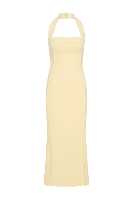 Amelita Suiting Halter Midi Dress – Pale Lemon Amelita Suiting Halter Midi Dress – Pale Lemon