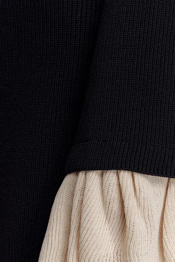 Amirose Ruffle Knit Midi Dress – Black Amirose Ruffle Knit Midi Dress – Black