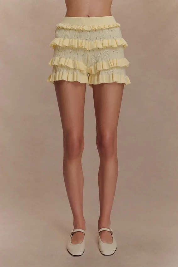 Amy Pointelle Knit Frill Bloomers – Lemon Amy Pointelle Knit Frill Bloomers – Lemon