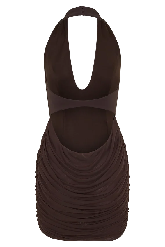 Anari Gathered Scuba Mini Dress – Dark Chocolate Anari Gathered Scuba Mini Dress – Dark Chocolate