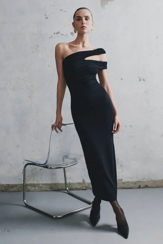 Anastasia One Shoulder Modal Midi Dress – Black Anastasia One Shoulder Modal Midi Dress – Black