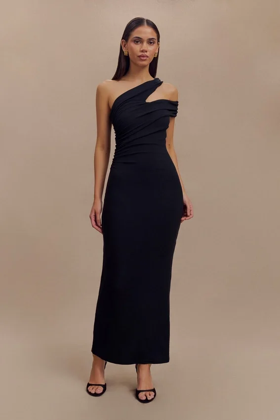 Anastasia One Shoulder Modal Midi Dress – Black Anastasia One Shoulder Modal Midi Dress – Black
