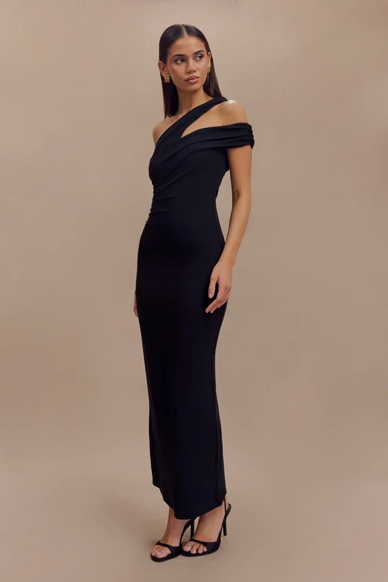 Anastasia One Shoulder Modal Midi Dress – Black Anastasia One Shoulder Modal Midi Dress – Black