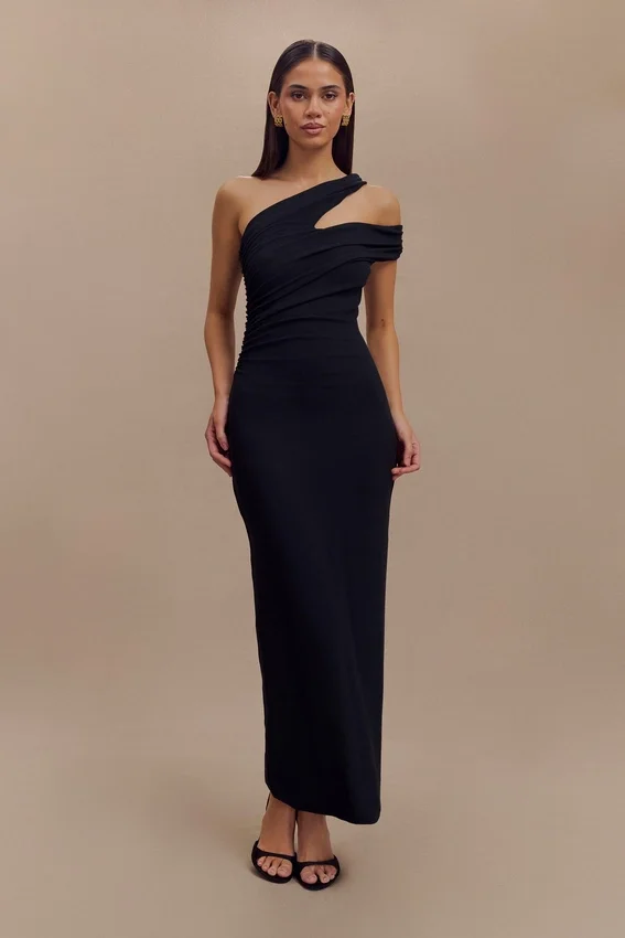 Anastasia One Shoulder Modal Midi Dress – Black Anastasia One Shoulder Modal Midi Dress – Black