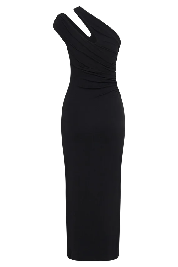 Anastasia One Shoulder Modal Midi Dress – Black Anastasia One Shoulder Modal Midi Dress – Black