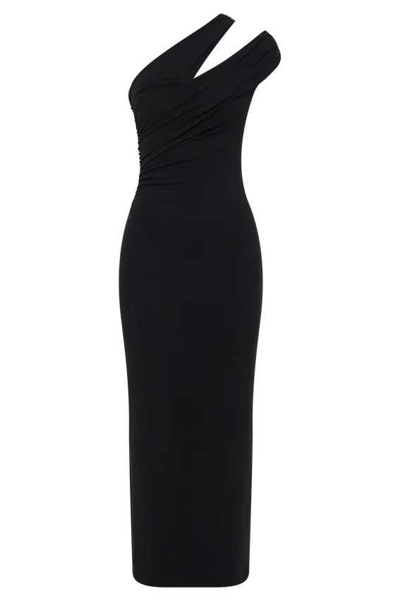 Anastasia One Shoulder Modal Midi Dress – Black Anastasia One Shoulder Modal Midi Dress – Black