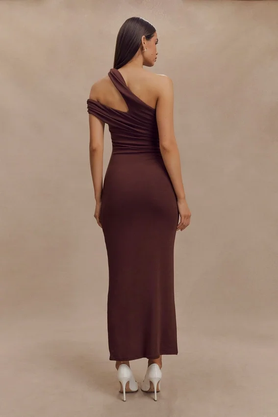 Anastasia One Shoulder Modal Midi Dress – Mahogany Anastasia One Shoulder Modal Midi Dress – Mahogany