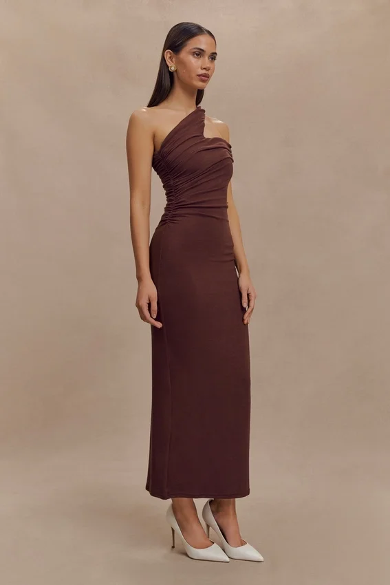 Anastasia One Shoulder Modal Midi Dress – Mahogany Anastasia One Shoulder Modal Midi Dress – Mahogany