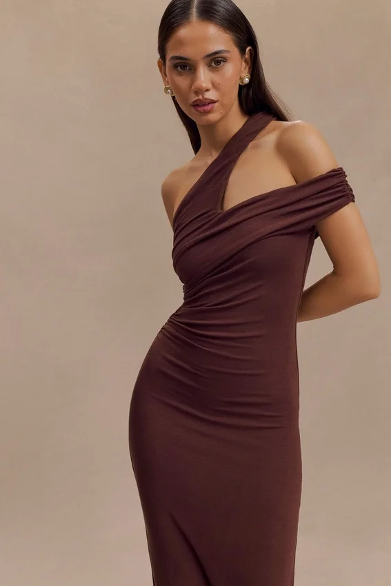 Anastasia One Shoulder Modal Midi Dress – Mahogany Anastasia One Shoulder Modal Midi Dress – Mahogany