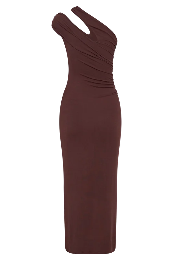 Anastasia One Shoulder Modal Midi Dress – Mahogany Anastasia One Shoulder Modal Midi Dress – Mahogany
