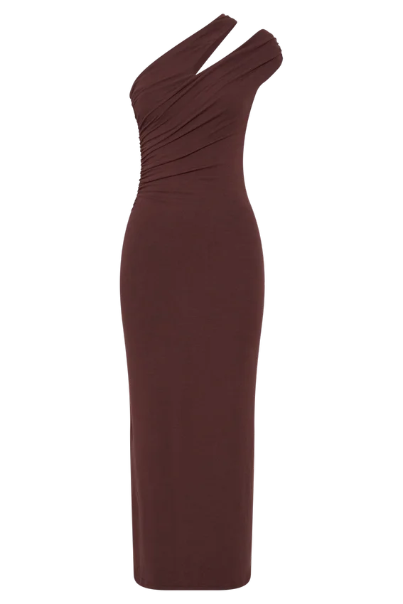 Anastasia One Shoulder Modal Midi Dress – Mahogany Anastasia One Shoulder Modal Midi Dress – Mahogany