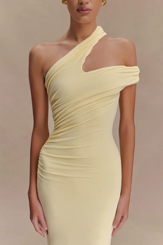Anastasia One Shoulder Modal Midi Dress – Pale Lemon Anastasia One Shoulder Modal Midi Dress – Pale Lemon