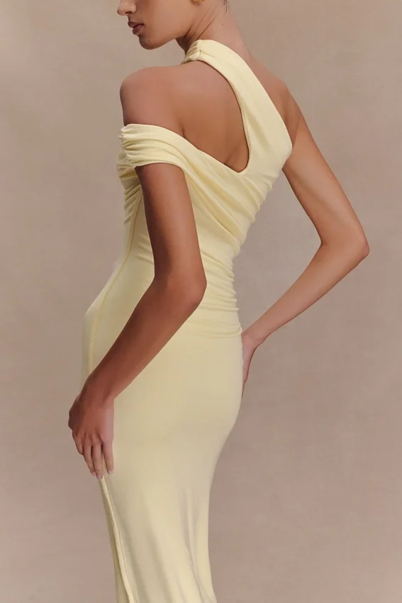 Anastasia One Shoulder Modal Midi Dress – Pale Lemon Anastasia One Shoulder Modal Midi Dress – Pale Lemon