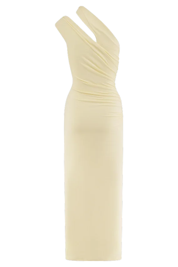 Anastasia One Shoulder Modal Midi Dress – Pale Lemon Anastasia One Shoulder Modal Midi Dress – Pale Lemon