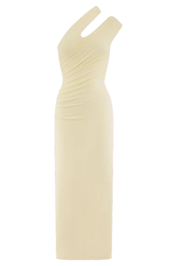 Anastasia One Shoulder Modal Midi Dress – Pale Lemon Anastasia One Shoulder Modal Midi Dress – Pale Lemon