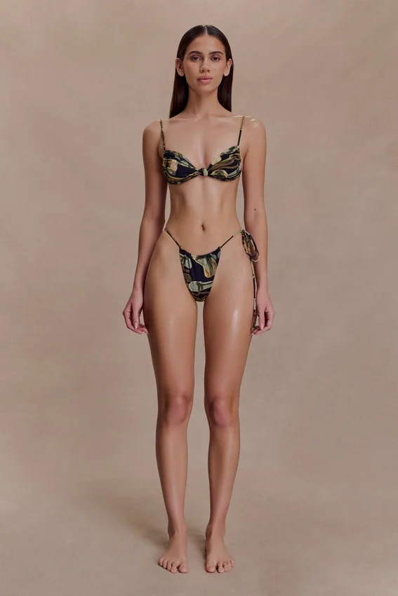 Andie Ruched String Side Bikini Brief – Green Fluid Reverie Print Andie Ruched String Side Bikini Brief – Green Fluid Reverie Print