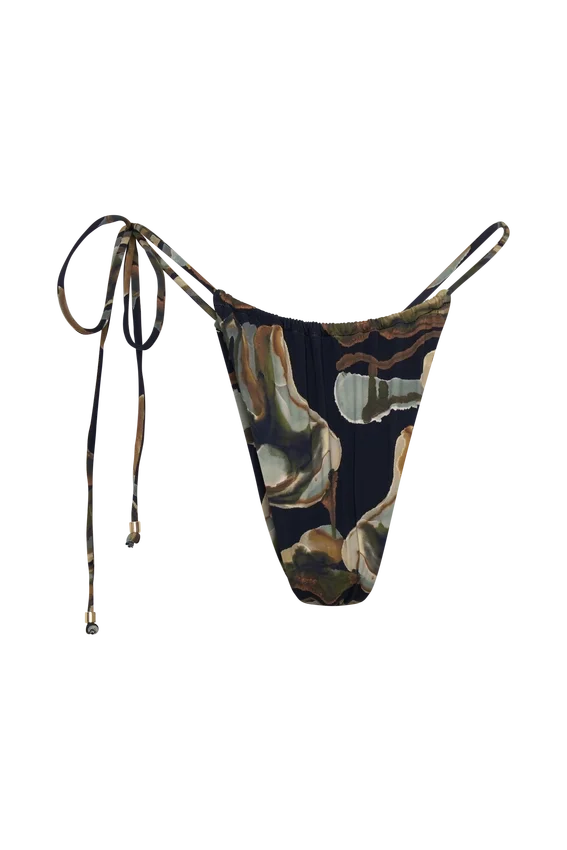 Andie Ruched String Side Bikini Brief – Green Fluid Reverie Print Andie Ruched String Side Bikini Brief – Green Fluid Reverie Print