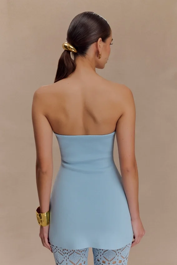Anette Bandage Knit Strapless Top – Sky Blue Anette Bandage Knit Strapless Top – Sky Blue