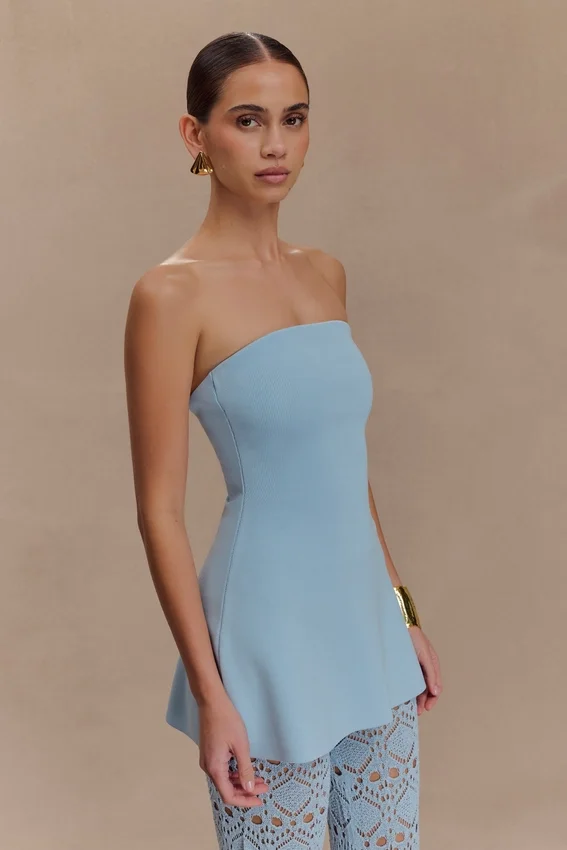Anette Bandage Knit Strapless Top – Sky Blue Anette Bandage Knit Strapless Top – Sky Blue