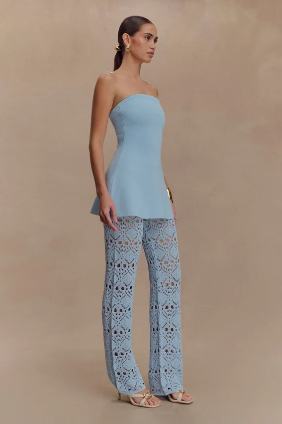 Trena Crochet Knit Pants – Sky Blue Trena Crochet Knit Pants – Sky Blue