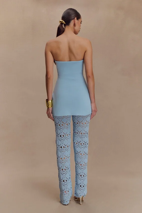 Anette Bandage Knit Strapless Top – Sky Blue Anette Bandage Knit Strapless Top – Sky Blue