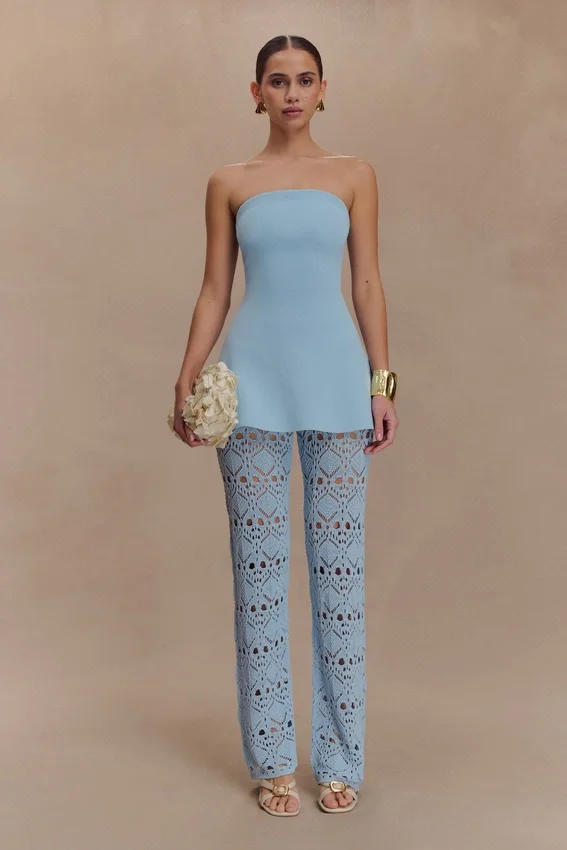 Anette Bandage Knit Strapless Top – Sky Blue Anette Bandage Knit Strapless Top – Sky Blue