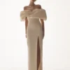 Angelica Taffeta Off Shoulder Bridal Gown – Soft Beige