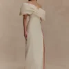 Angelica Taffeta Off Shoulder Bridal Gown – Soft Beige