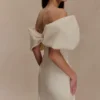 Angelica Taffeta Off Shoulder Bridal Gown – Soft Beige