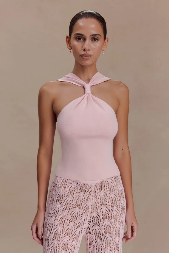 Angelika Twist Front Knit Top – Baby Pink Angelika Twist Front Knit Top – Baby Pink