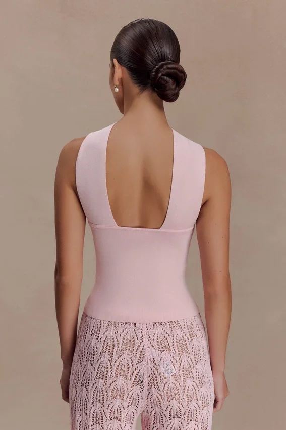Angelika Twist Front Knit Top – Baby Pink Angelika Twist Front Knit Top – Baby Pink