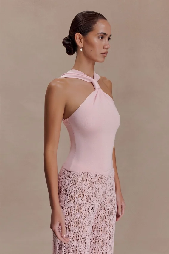 Angelika Twist Front Knit Top – Baby Pink Angelika Twist Front Knit Top – Baby Pink