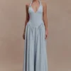 Angelina Scuba Halter Midi Dress – Pale Blue Angelina Scuba Halter Midi Dress – Pale Blue