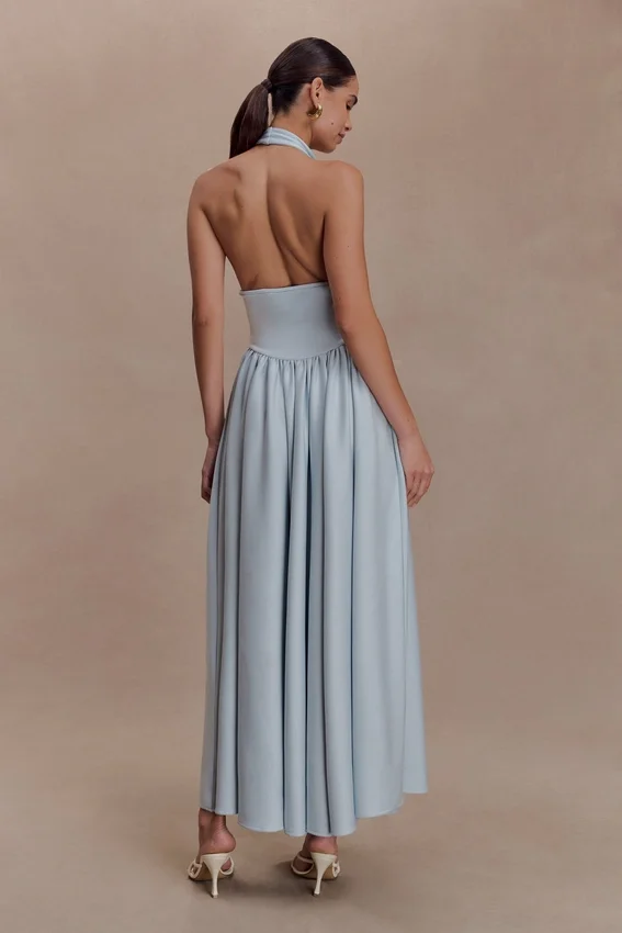 Angelina Scuba Halter Midi Dress – Pale Blue Angelina Scuba Halter Midi Dress – Pale Blue