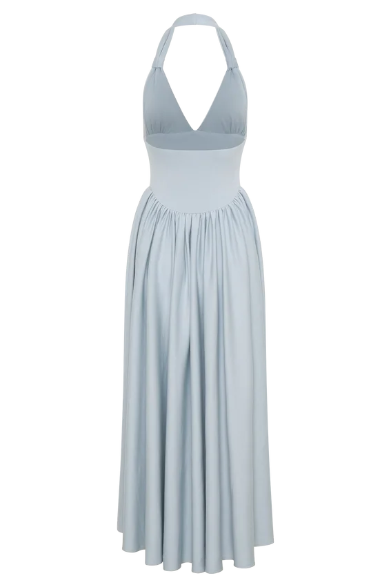 Angelina Scuba Halter Midi Dress – Pale Blue Angelina Scuba Halter Midi Dress – Pale Blue