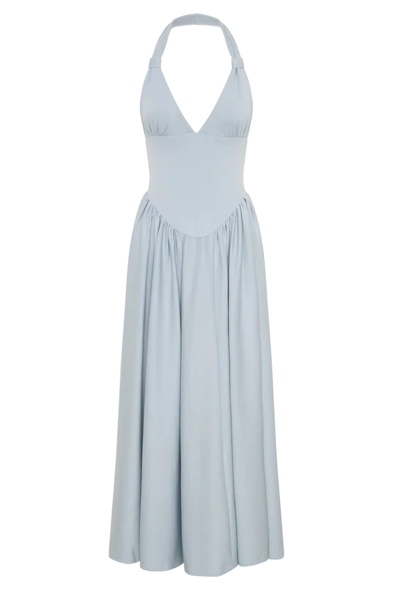 Angelina Scuba Halter Midi Dress – Pale Blue Angelina Scuba Halter Midi Dress – Pale Blue