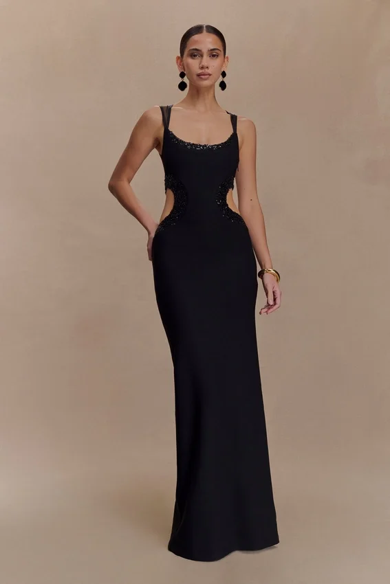 Angelique Beaded Crepe Maxi Dress – Black Angelique Beaded Crepe Maxi Dress – Black
