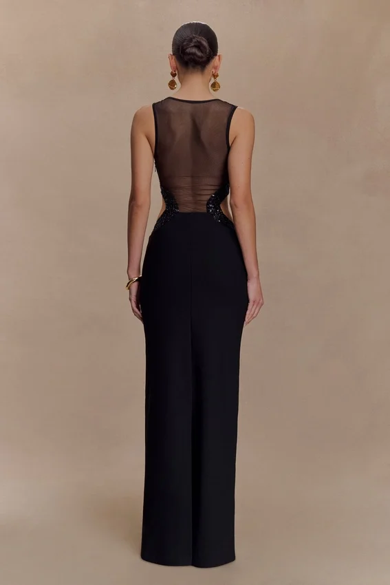 Angelique Beaded Crepe Maxi Dress – Black Angelique Beaded Crepe Maxi Dress – Black