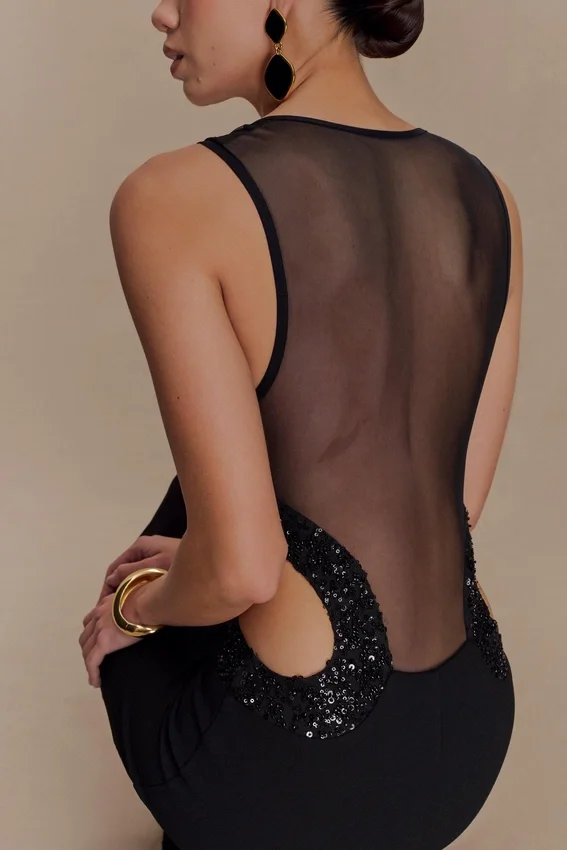 Angelique Beaded Crepe Maxi Dress – Black Angelique Beaded Crepe Maxi Dress – Black